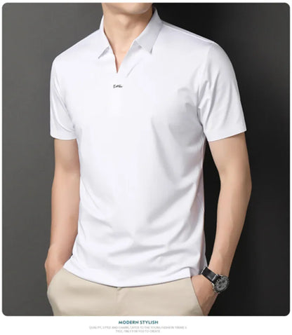 Men's Polo Shirt - Elastic Stretch, Business Casual Short Sleeve Polo for Office Wear