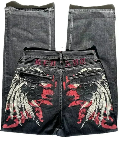 American Street Fashion Trend Big Pocket Loose Jeans Women Harajuku Y2K New Hip Hop Vintage Oversized Jeans Unisex Mopping Jeans