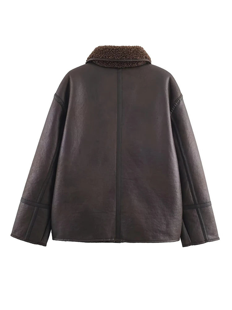 Women Warm Jacket - Casual Streetwear Single Breasted Lapel Collar Coat With Button Decoration