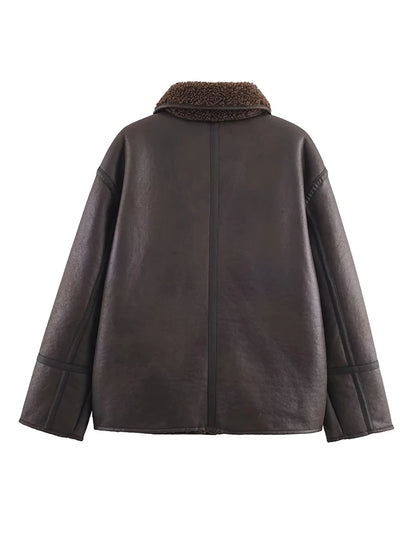 Women Warm Jacket - Casual Streetwear Single Breasted Lapel Collar Coat With Button Decoration