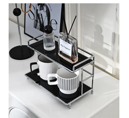 Metal Desk Organizer - Double Layer Desktop Storage Rack for Cup, Cosmetics & Bathroom