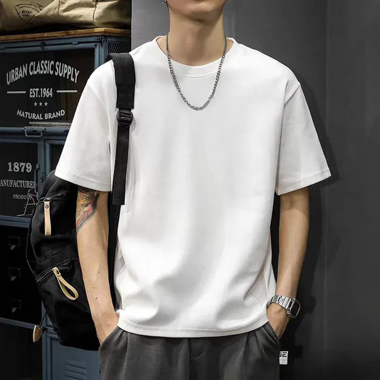 Men's Cotton T-Shirt - Printed Loose Fit Summer O-Neck Tee with Breathable Broadcloth Fabric