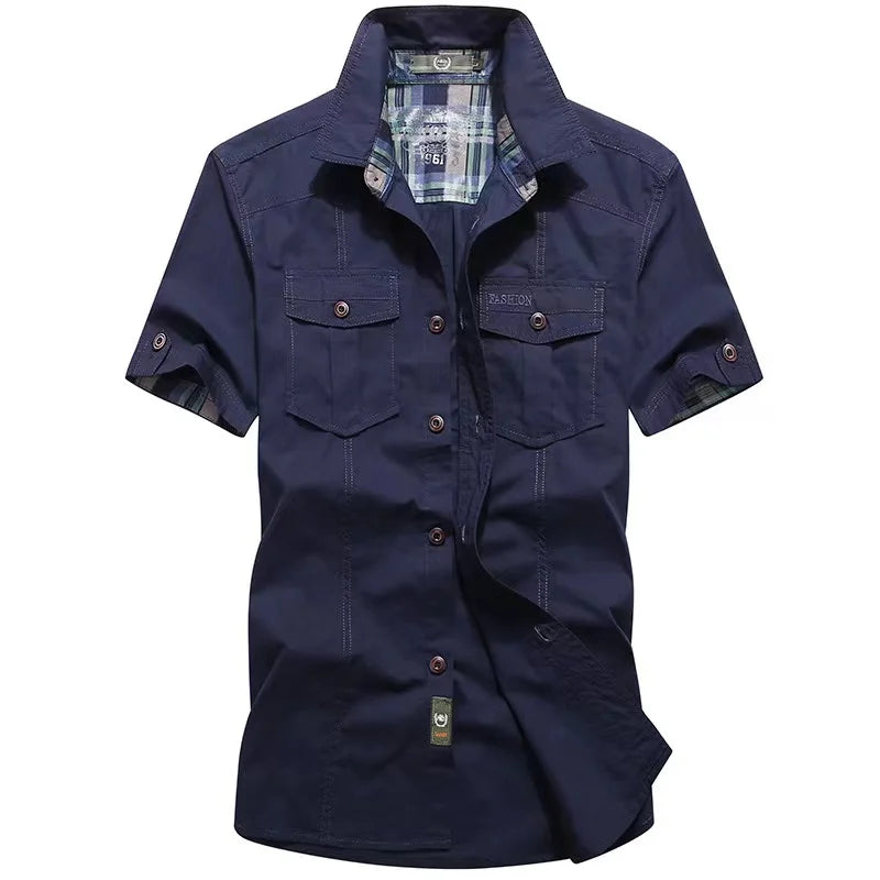 Men's summer thin shirt men's plus size new casual denim inch shirt military uniform shirt men