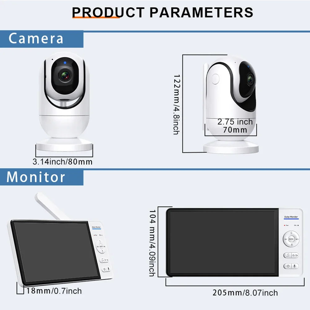 No WiFi 7 Inch Baby Monitor 2-Way Audio Night Vision 4X Zoom  Wireless Kids Protection Surveillance Video Camera 5000mAh Battery