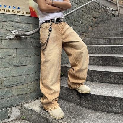Vintage Men y2k Stretchy Baggy Denim Jeans For Men Fashion Casual pants Streetwear Denim Hip Hop Wide-Leg Straight Trousers