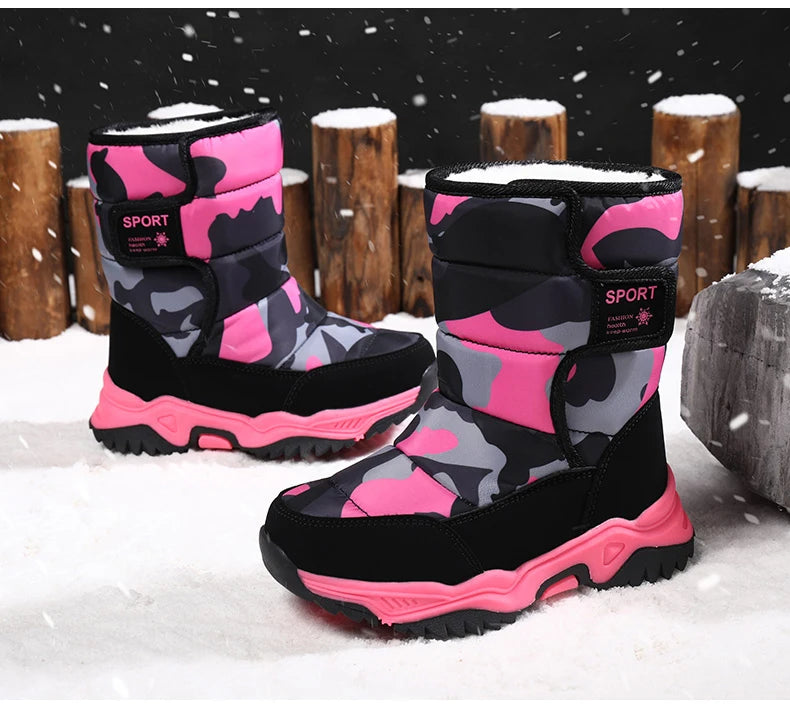Children Winter Boots - Waterproof Kids Snow Boots With Plush Lining & Rubber Sole