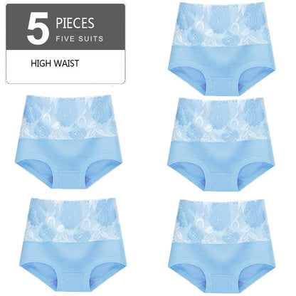 5Pcs/Set High Waist Cotton Panties Women Body Slimming Underwear Fashion Print Briefs Ladies Panty Breathable Female Lingerie