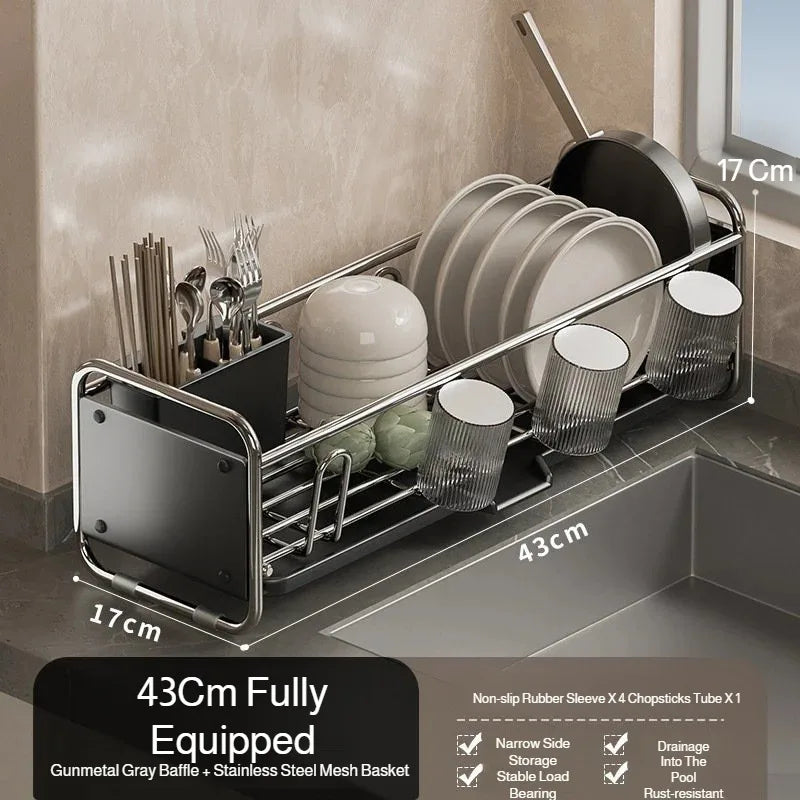 Stainless Steel Dish Rack | Narrow Kitchen Utensil Drainer & Countertop Cutlery Holder
