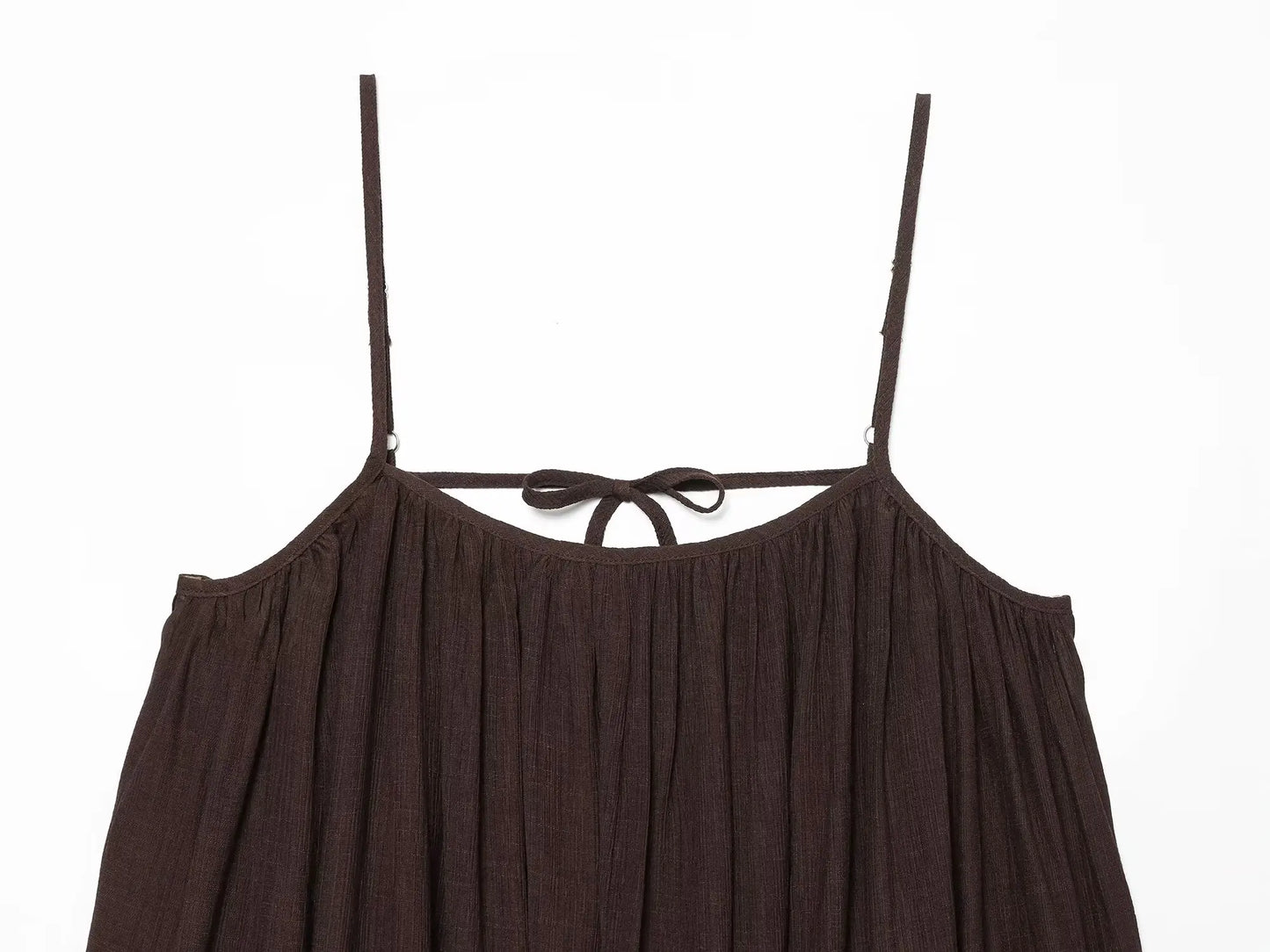 TFMLN Women Round Neck Pleated Sling Dresses Summer New Sleeveless Loose Fit Backless Solid Dress Fashion Holiday Casual Clothes