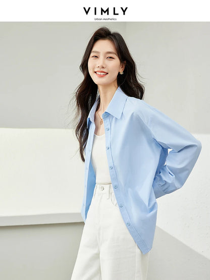 VIMLY Spring Formal Shirts Women 2026 Cotton Lyocell Button Up Shirts & Blouses Long Sleeve Top Office Wear for Woman M5889