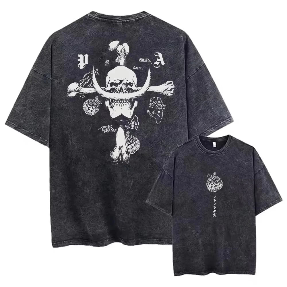 One Piece T-shirts Graphic Men Casual Oversized Washed Harajuku T-shirt Washed Japanese Anime Loose Streetwear Black Tops Tees