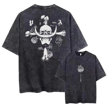 One Piece T-shirts Graphic Men Casual Oversized Washed Harajuku T-shirt Washed Japanese Anime Loose Streetwear Black Tops Tees