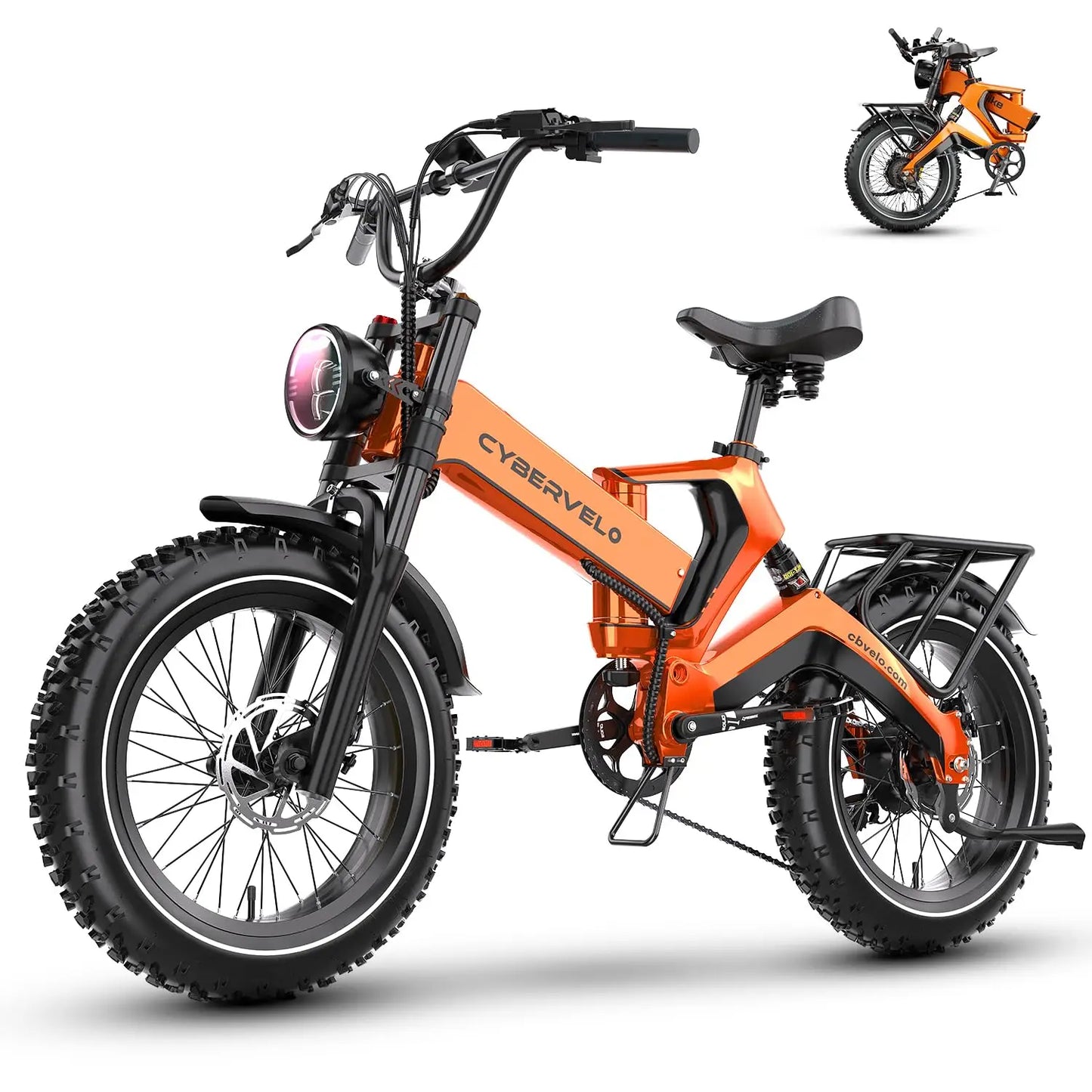 Cybervelo 20” Fat Tire 2000W Peak Motor Luxury Foldable Ebike 48V Removable Battery E Bicycle 35+ MPH 100+Miles Long Range EK6