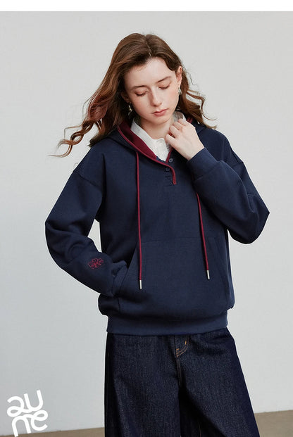 TOYOUTH Women Hoodies Sweatshirt 2025 Autumn New Contrasting Color Embroidery Splicing Hooded Pullover Tops