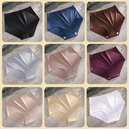 4PCS/SET Plus Size Underwear Women's Panties Ice Silk Solid Color Ladies Seamless Underpants High Waist Sexy Breathable Lingerie