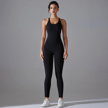 Sexy Backless Bodycon Scrunch Jumpsuit Raises Butt Women Dance Fitness Overalls Push Up Sleeveless Yoga Sport Jump Suit