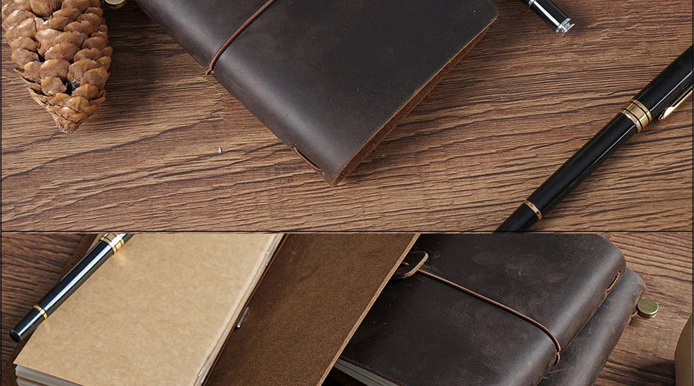 Leather Travel Journal - Refillable Notebook With Embossed Leather Cover, Handmade Diary