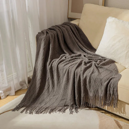 Green Oversized Knitted Throw Blanket - Soft Textured Decorative Couch Blanket