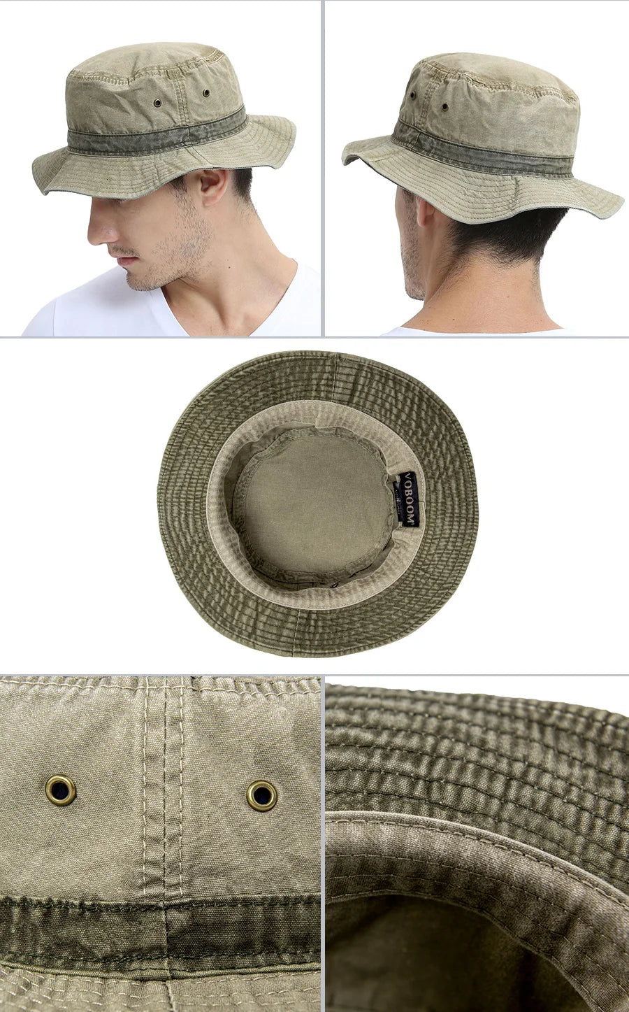 VOBOOM Bucket Hats for Men Washed Cotton Outdoor Panama Hat Summer Fishing Hunting Cap UV400 Sun Protection Caps Panama Hat