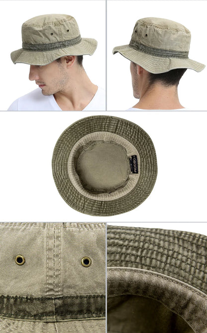 VOBOOM Bucket Hats for Men Washed Cotton Outdoor Panama Hat Summer Fishing Hunting Cap UV400 Sun Protection Caps Panama Hat