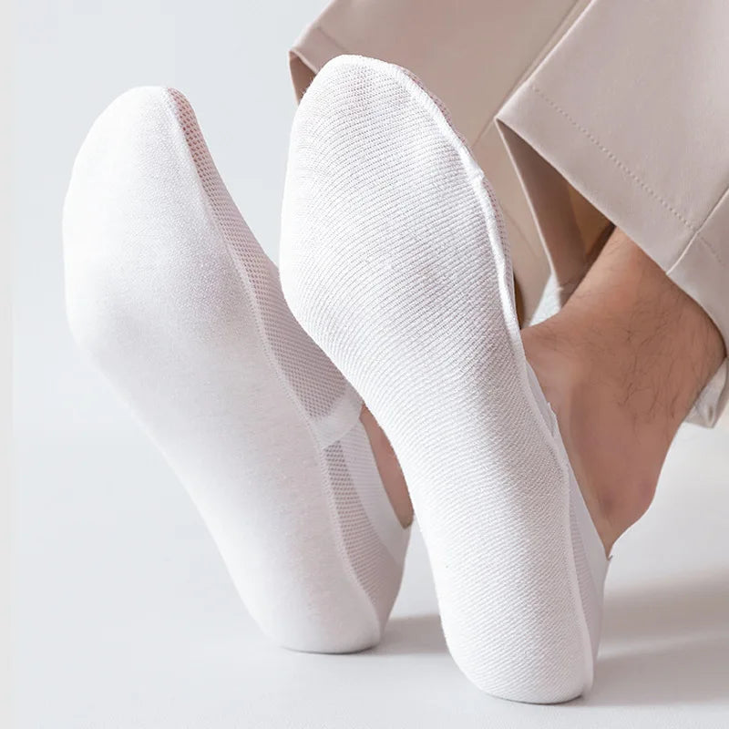 1/3/5 Pairs High-Quality Men Cotton Boat Socks Summer Thin Breathable Solid Color Silicone Anti Slip Low Top Invisible Socks