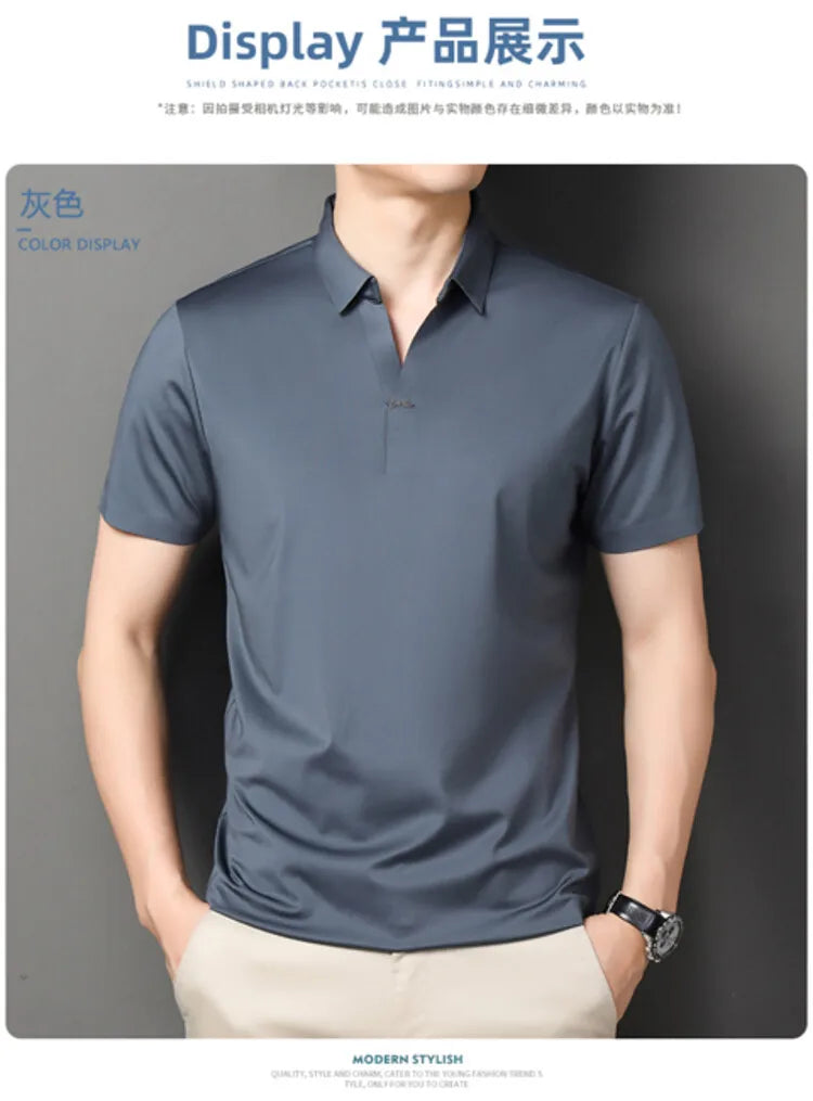 Men's Polo Shirt - Elastic Stretch, Business Casual Short Sleeve Polo for Office Wear