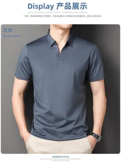 Men's Polo Shirt - Elastic Stretch, Business Casual Short Sleeve Polo for Office Wear