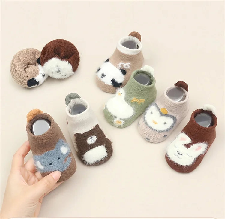0-5Years Winter Thick Terry Cotton Baby Girl Sock with Rubber Soles Infant Animal Funny Sock Newborn Baby Indoor Floor Socks New