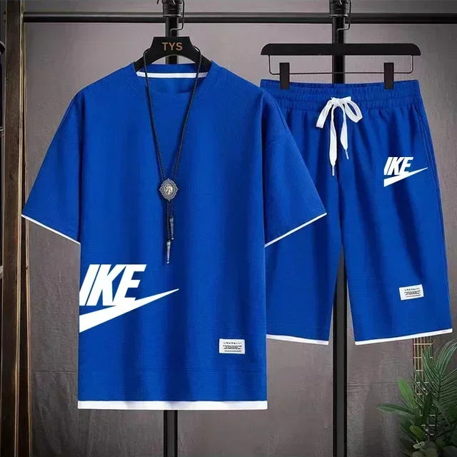 New summer men's casual short-sleeved T-shirt and shorts sportswear set, outdoor men's breathable jogging shorts 2-piece set