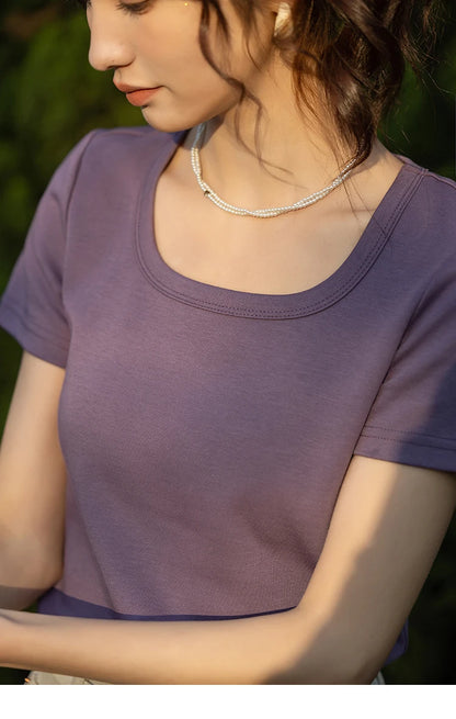 Women's Square-Neck T-Shirt – Elegant Cotton Short-Sleeve Top