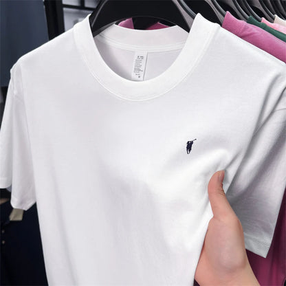 Xiaoma Embroidery Casual Pure Cotton Short Sleeved T-shirt for Young Men, Round Neck Solid Color T-shirt for Men