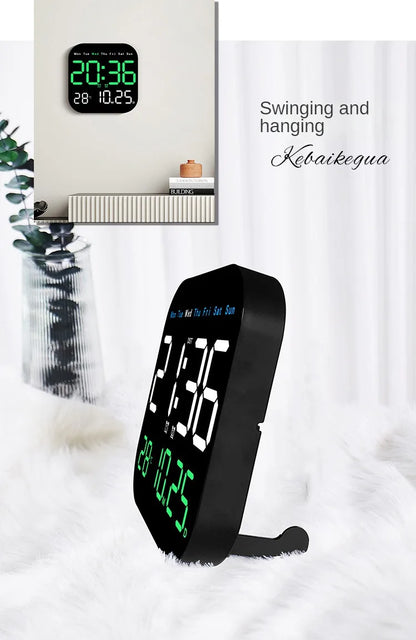 Digital Wall Clock with Temperature and Date - LED Alarm Clock 1224H Remote Control