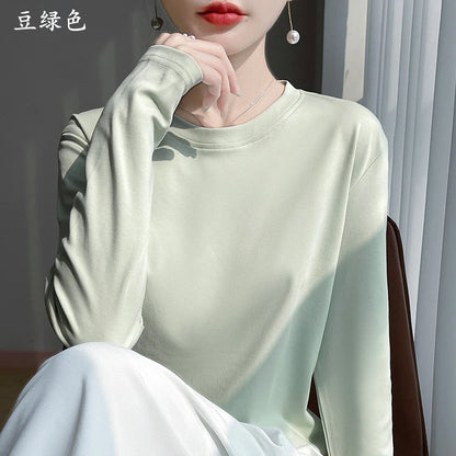 100 Cotton Womens Long-Sleeved Round Neck T-Shirt - Loose Bottoming Top for Spring  Autumn