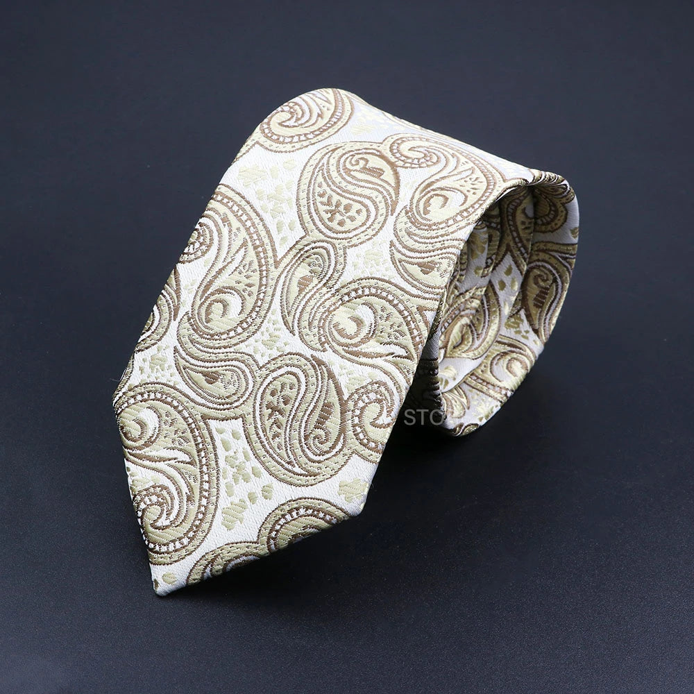 Mens Paisley Necktie - Grey Brown Green Wedding  Business Tie