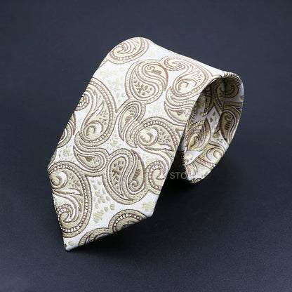 Mens Paisley Necktie - Grey Brown Green Wedding  Business Tie