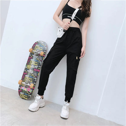 Black Cargo Pants Women Casual Joggers High Waist Loose Female Hip Hop Trousers Korean Punk Pants Funny Capri Streetwear Femme