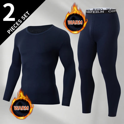 Men's Autumn/Winter Warm Underwear Set Solid Color Multi Color Round Neck Long Sleeve Top Letter Elastic Waist Casual Pants