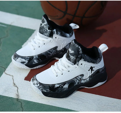 Children Basketball Shoes - Kids Sneakers Lace Up | Non Slip PU Leather High Top