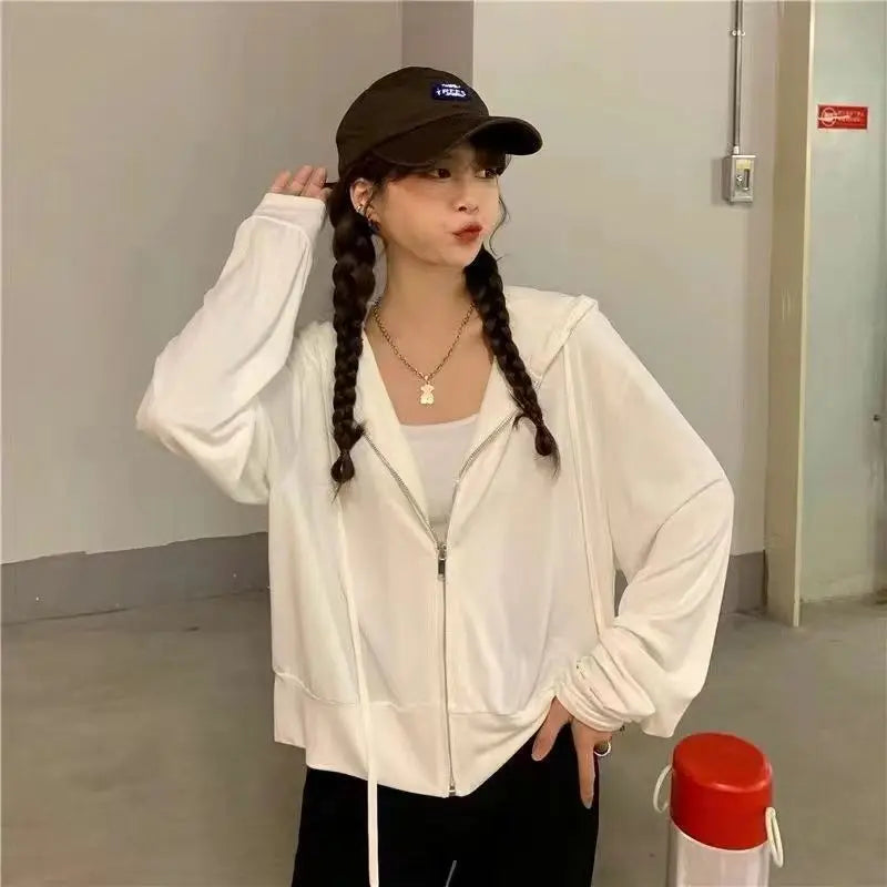 Streetwear Black Hoodie Coat 2025 Women's Clothing Hooded Zipper Slim Fit Y2k Jackets Casual Fashion Sweatshirts Tops Ropa Mujer