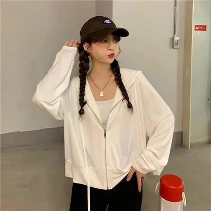 Streetwear Black Hoodie Coat 2025 Women's Clothing Hooded Zipper Slim Fit Y2k Jackets Casual Fashion Sweatshirts Tops Ropa Mujer