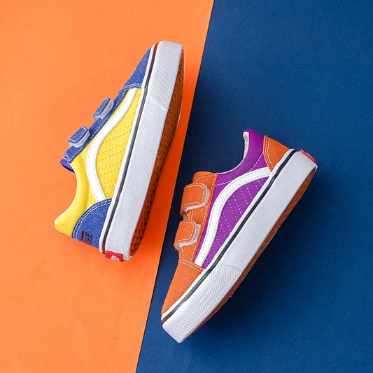 Children's Canvas Shoes - Breathable Colored Board Shoes With Hook & Loop Closure