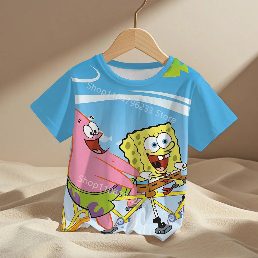 cute cartoon Spongebobs Baby Clothing Outdoor Clothes Boy Girl Child Men's women's Tshirts Children adult Parent child T shirts