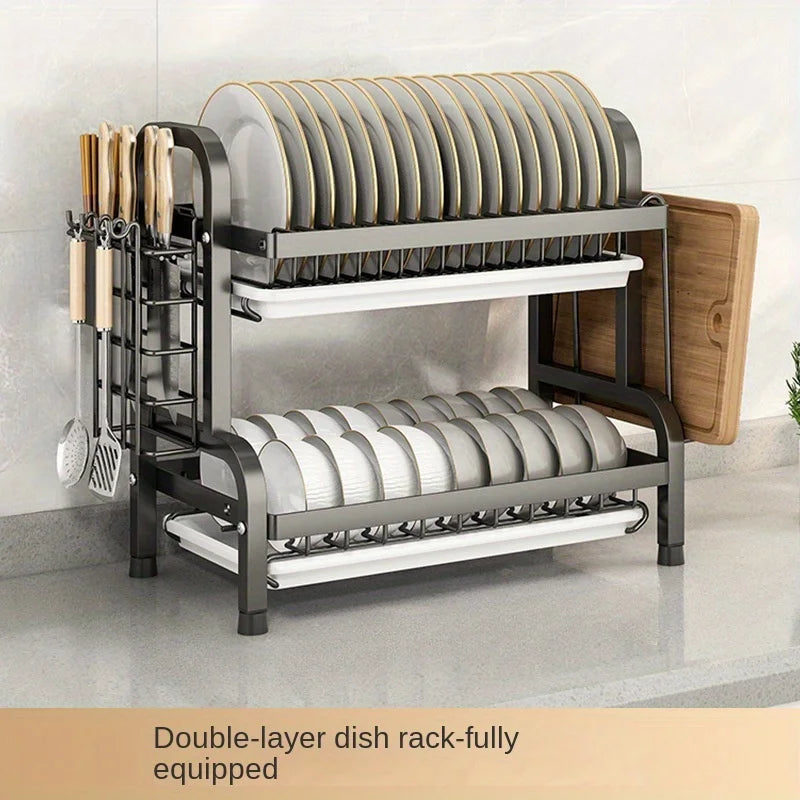 Dish Drying Rack - Compact Kitchen Dish Rack with Rust Proof Drainer & Utensil Holder