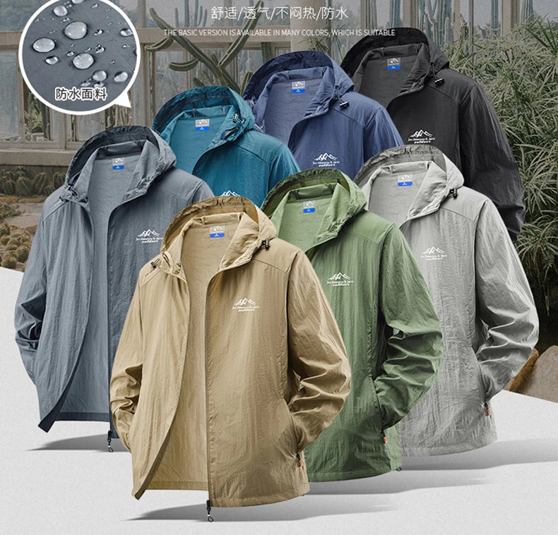 Summer Waterproof Hiking Jackets Men Fishing Cycling Hooded Gym Sports Running Coat Outdoor Sun-Protective Thin Jacket Clothing