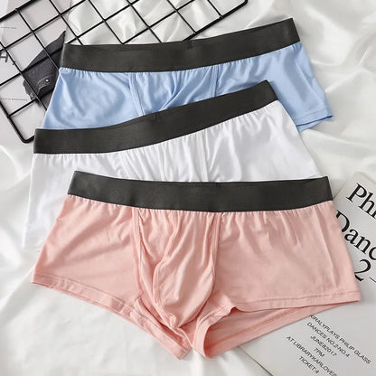 Men's Bamboo Fiber Boxer Shorts Fly Pouch Front Open Breathable Bulge Underwear Separated Pouch Trunks Dual Pouch Underpant