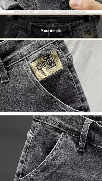 Men's Denim Shorts – Summer Embroidered Knee Length Casual Straight Fit Jeans