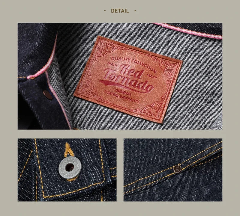 Red Tornado 16oz Selvedge Denim Trucker Jacket Men's Daily Jean Coat LS01-001