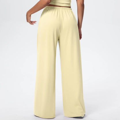 Breathable Solid Color Loose Yoga Pencil Pants Lifting Buttocks Sports Quick Drying Wide Leg Pants With Pockets Gym Yoga Pants