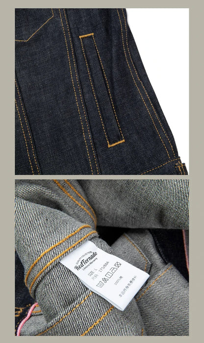 Red Tornado 16oz Selvedge Denim Trucker Jacket Men's Daily Jean Coat LS01-001