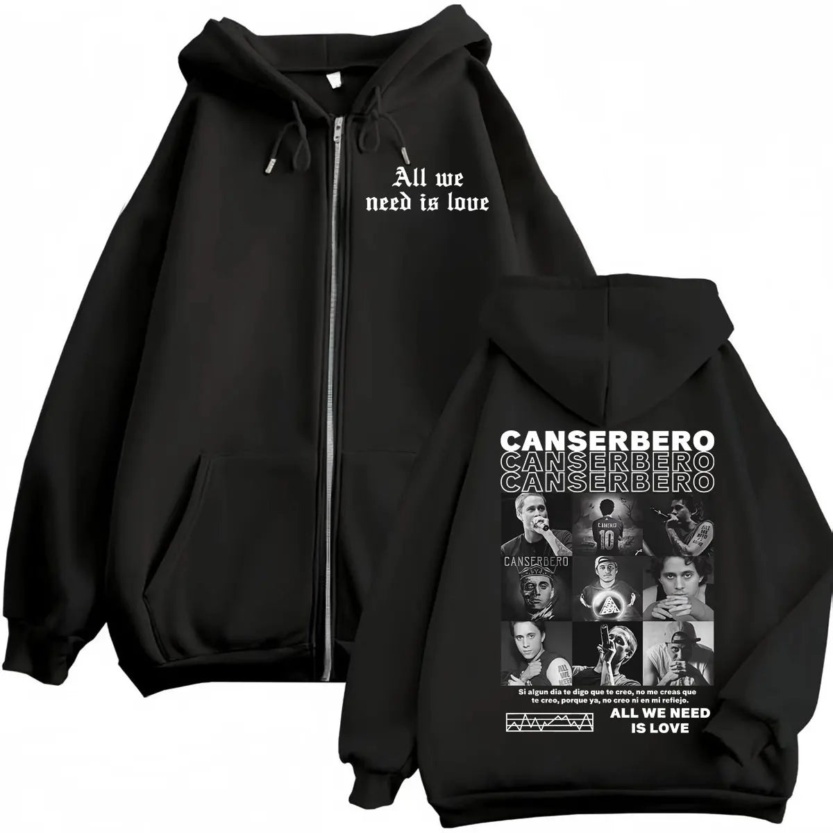 Canserbero All We Need Is Love Muerte Vida Merch Zipper Hoodie Men's Fashion Hip Hop Zip Up Sweatshirts Casual Fleece Pullovers